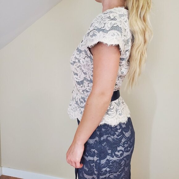 Adrianna Papell maxi Length Column Dress Gown Peplum Lace Removable belt 8 - Picture 8 of 8